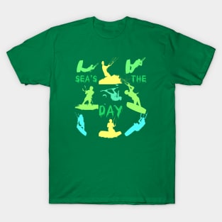 Kitesurfer Silhouette Pattern With Seas The Day Quote T-Shirt